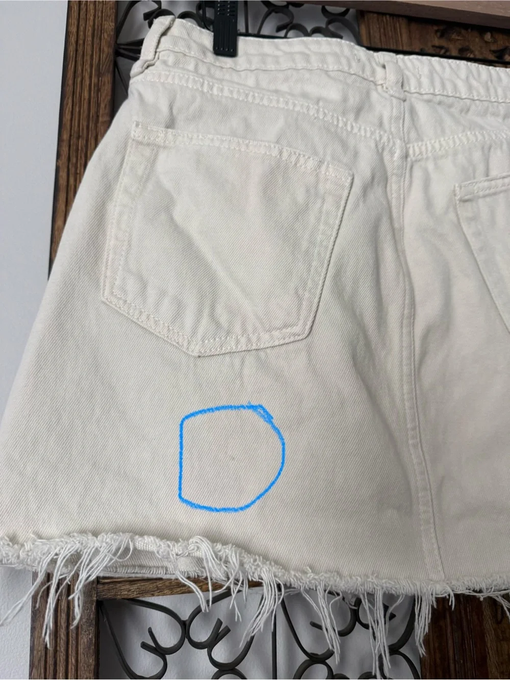 We the Free Cream Distressed Button-Front Denim Mini Skirt